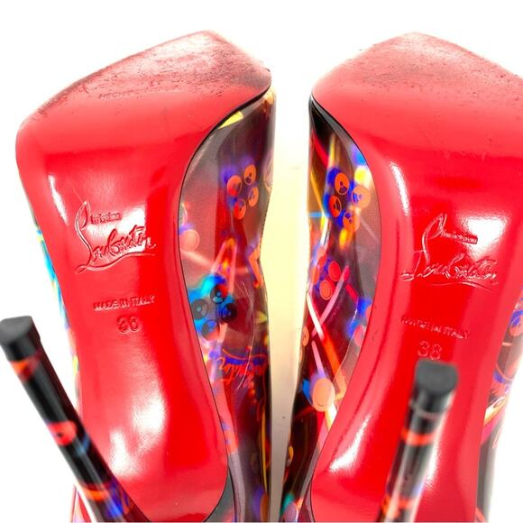CHRISTIAN LOUBOUTIN HOT CHICK MULTICOLOR PATENT LEATHER HEELS 38 - Picture 7 of 9
